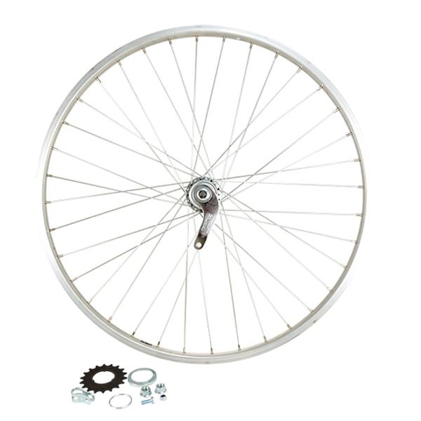 ROUE VELO URBAIN 26" AR ECROU. AXE PLEIN JANTE ALU MACH1. MOY. VELOSTEEL COASTER 18T RETRO