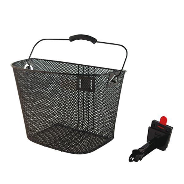 BASKET -FRONT- WITH CLIPS STEEL MESH CITY BLACK WITH HANDLE (QUICK MOUNT ON HANDLE STEM)