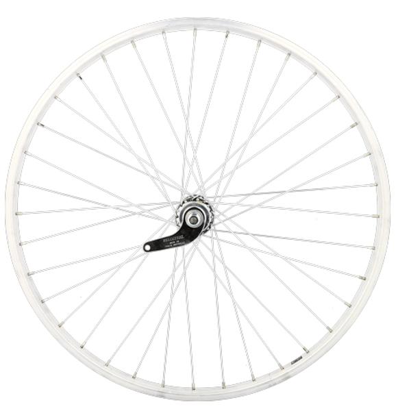 ROUE VELO URBAIN 650 X 35B AR ECROU AXE PLEIN JANTE ALU ARGENT RETROPEDALAGE 36T