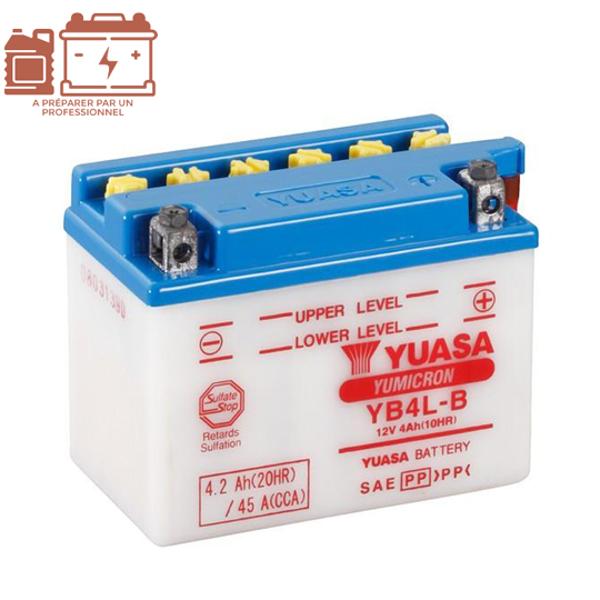 BATTERIE YB4L-B YUASA 12V4AH YUMICRON LG120 L70 H92 (SANS ACIDE)