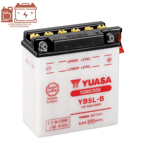 BATTERIE YB5L-B YUASA 12V5AH YUMICRON LG120 L60 H130 (LIVRE SANS ACIDE)