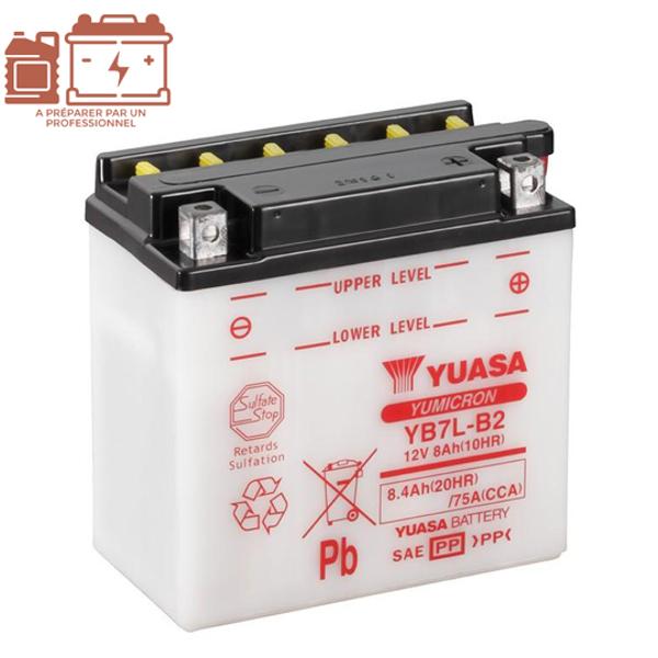 BATTERIE YB7L-B2 YUASA 12V8AH YUMICRON LG135 L75 H133 (SANS ACIDE)