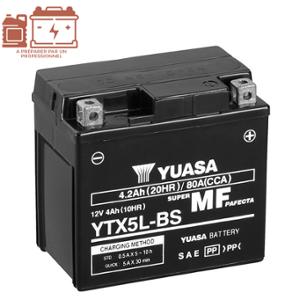 BATTERIE YTX5L-BS YUASA 12V4AH SANS ENTRETIEN (AVEC ACIDE)