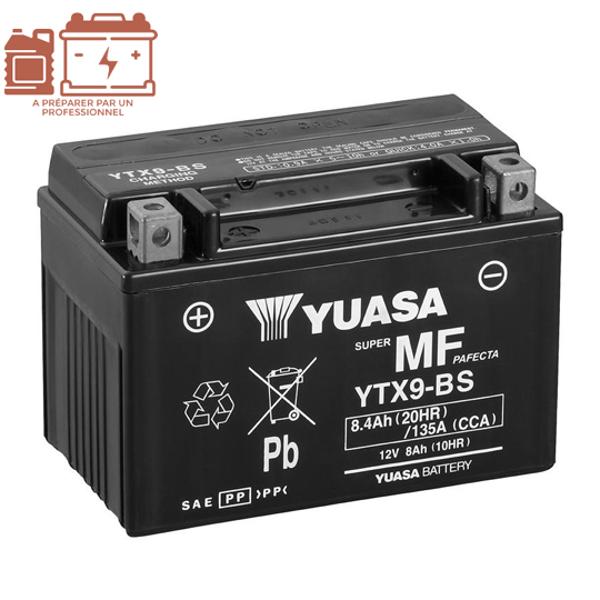 BATTERIE YTX9-BS YUASA 12V8AH SANS ENTRETIEN (AVEC ACIDE)