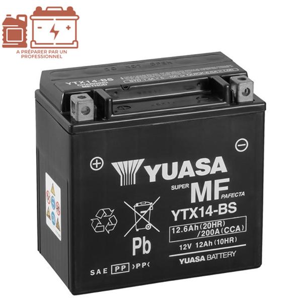 BATTERIE YTX14-BS YUASA 12V12AH SANS ENTRETIEN (AVEC ACIDE)