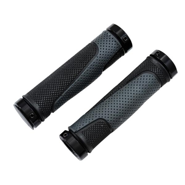 GRIPS -BICYCLE- OPTIMIZ LOCK ON DOUBLE BLACK/GREY TRIPLE DENSITY 132mm