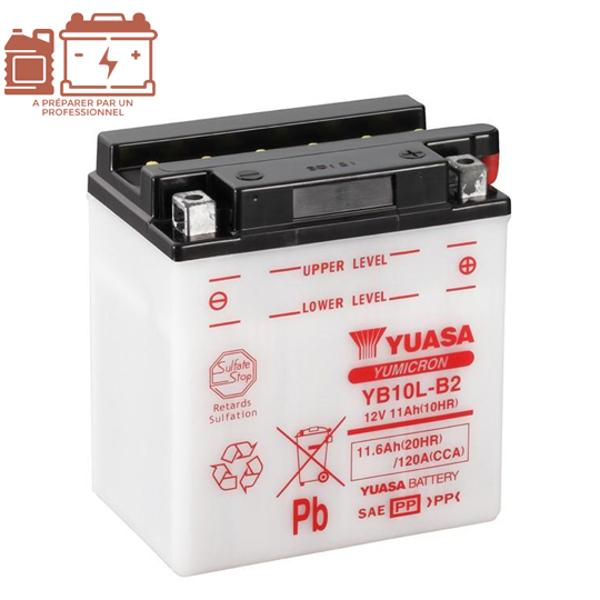 BATTERIE YB10L-B2 YUASA 12V11AH YUMICRON LG135 L90 H145 (SANS ACIDE)