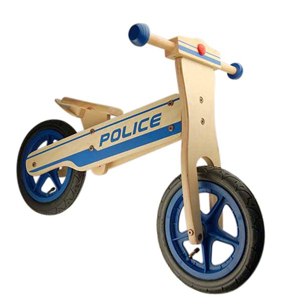 VELO SANS PEDALE EN BOIS "DRAISIENNE" -STYLE POLICE- BLEU DES 20 MOIS A 4 ANS