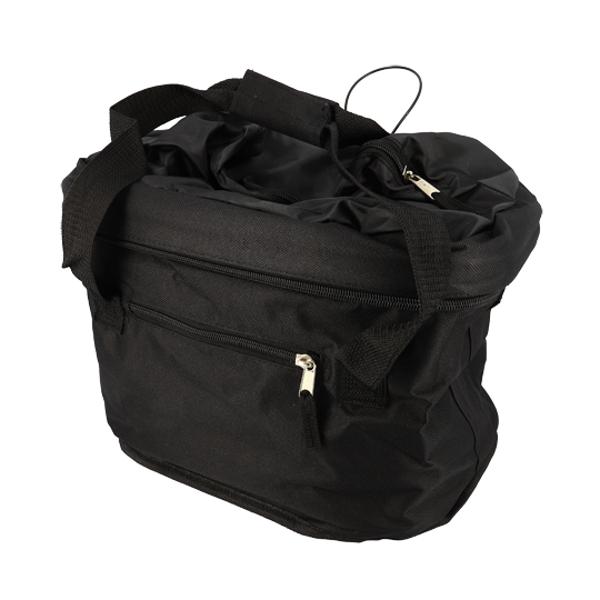 BASKET -FRONT- WITH CLIPS FOLDABLE TISSUS WITH HANDLE BLACK (QUICK MOUNT Ø 22 TO 31.8mm)