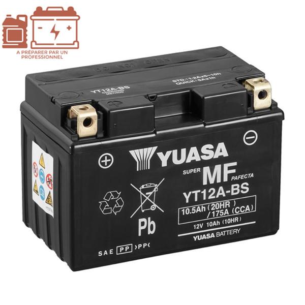 BATTERY YT12A-BS YUASA - NO MAINTENANCE 12V10Ah - WITH ACID