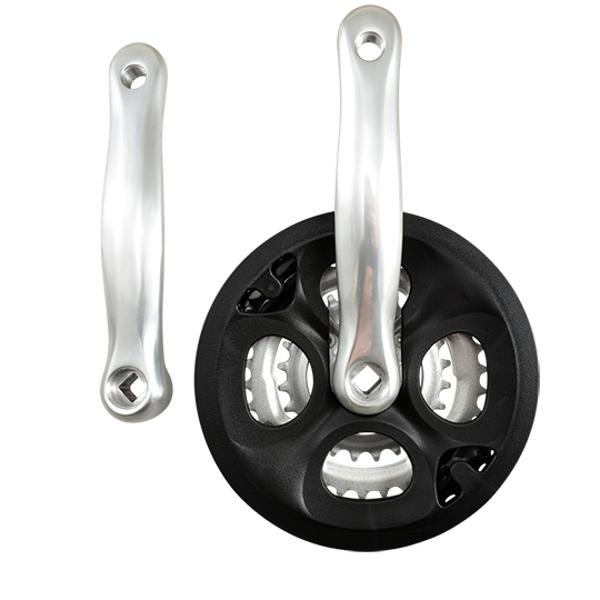 CHAINSET -MTB- TRIPLE 42-34-24 TEETH L: 170 ALU BLACK 7/8 GEARS - WITH CHAIN GUARD DEMONTABLE (AXEL CARRE 12