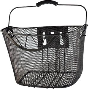 BASKET -FRONT- WITH CLIPS STEEL MESH XXL BLACK 340X250X260mm (QUICK MOUNT ON HANDLEBAR 22.2/25.