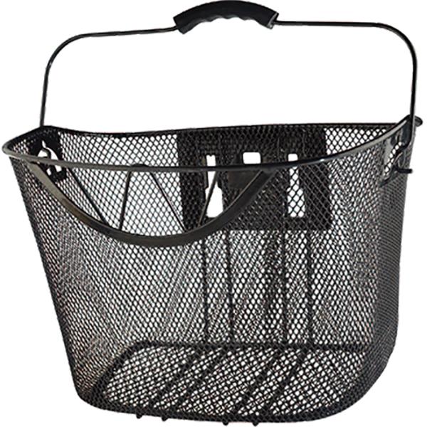 BASKET -FRONT- WITH CLIPS STEEL MESH XXL BLACK 340X250X260mm (QUICK MOUNT ON HANDLEBAR 22.2/25.