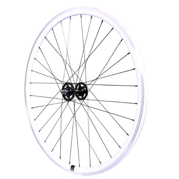 ROUE FIXIE 700 AV ECROU AXE PLEIN JANTE BLANC MACH1 430. MOYEU NOIR 32T