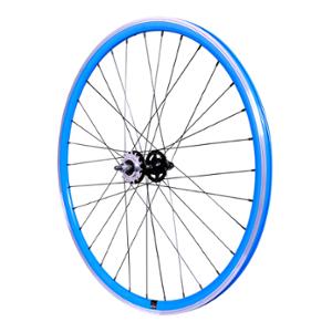 ROUE FIXIE 700 AR ECROU AXE PLEIN JANTE BLEU MACH1 430. MOYEU NOIR FLIP / FLOP 16DTS