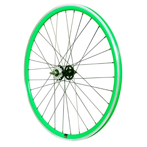 ROUE FIXIE 700 AR ECROU AXE PLEIN JANTE VERT MACH1 430. MOYEU NOIR FLIP / FLOP 16DTS