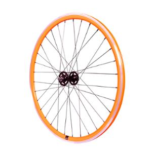 ROUE FIXIE 700 AV ECROU AXE PLEIN JANTE ORANGE MACH1 430.  MOYEU NOIR 32T