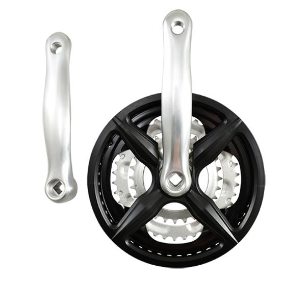 CHAINSET -MTB- TRIPLE 48-38-28 TEETH LENGTH: 170 ALU BLACK 7/8V - WITH CHAIN GUARD DEMONTABLE (AXE 122MM)