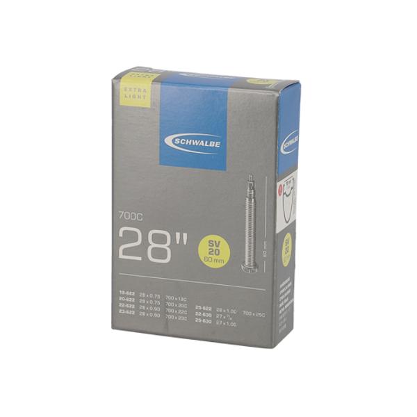 CHAMBRE AIR ROUTE 700X18 / 25 VP SCHWALBE SV20 EXTRA LIGHT VALVE 60MM (OBUS DEMONTABLE)