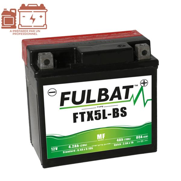 BATTERIE FTX5L-BS FULBAT 12V4AH LG113 L70 H105 (LIVRE AVEC ACIDE - SANS ENTRETIEN)