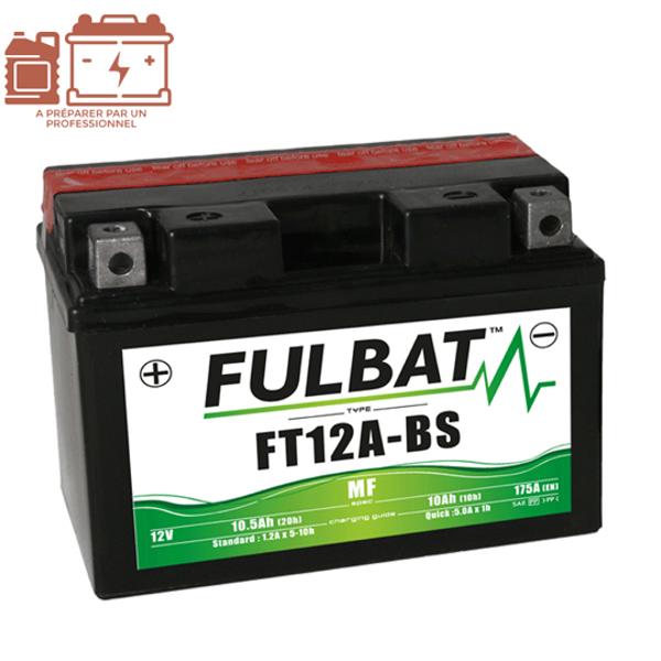 BATTERIE FT12A-BS FULBAT 12V10AH LG150 L88 H105 (LIVRE AVEC ACIDE - SANS ENTRETIEN)