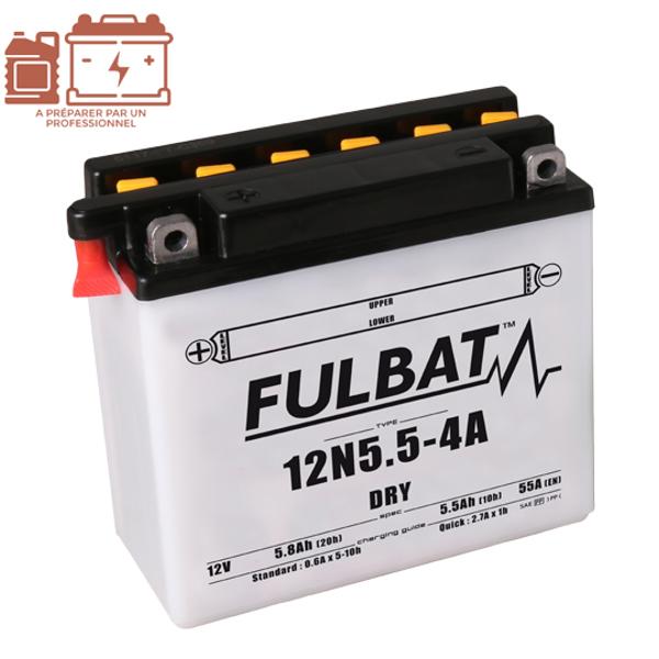 BATTERIE 12N5.5-4A FULBAT 12V5.5AH LG135 L60 H130 (LIVRE AVEC ACIDE)