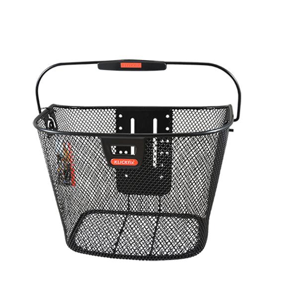 CLIP ON FRONT BASKET STEEL KLICKFIX BLACK WITH LIGHT MOUNT 25x35x26cm - WITHOUT BRACKET