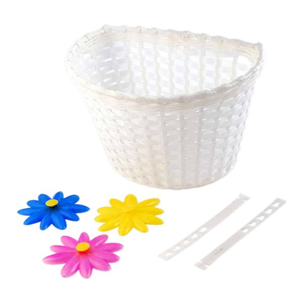 BASKET -FRONT- KIDS PLASTIC WHITE WITH DECORATIONS WITH HOOKS
