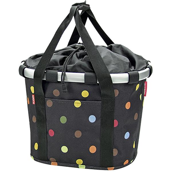 BASKET -FRONT- WITH CLIPS -FOLDABLE FABRIC KLICKFIX SPOTTED BLACK 35X28X26cm 15l (SOLD WITHOUT MOUNTING)