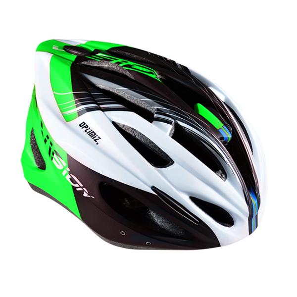 CASQUE ROUTE / VTT OPTIMIZ O300 VISION VERT / BLANC / NOIR MAT REGLAGE OCCIPITAL T.L (58 / 61) -