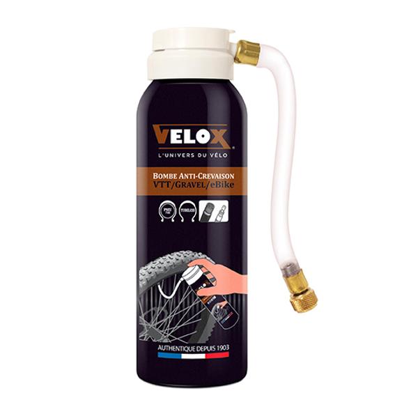 BOMBE ANTI-CREVAISON VELO VELOX 125ML GRAVEL / VTT / E BIKE / VAE (RACCORD FLEXIBLE VP / VS)