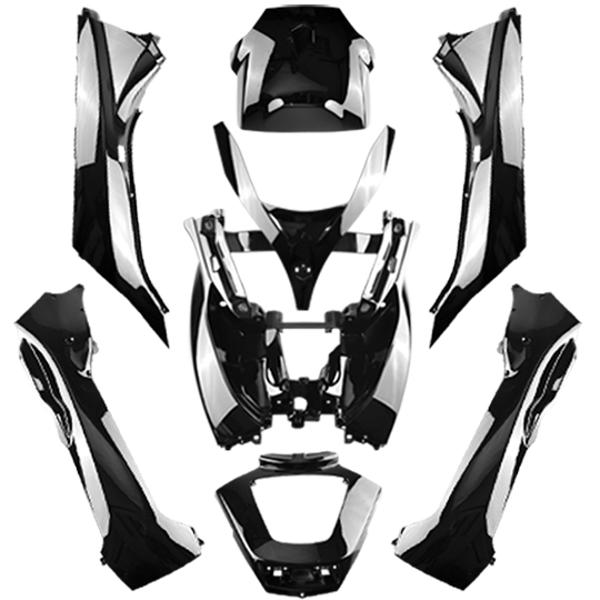 CARROSSERIE / CARENAGE MAXI SCOOTER TUN'R KIT 125 / 300 / 400 / 500 MP3 08-13 NOIR BRILLANT (8 PCS