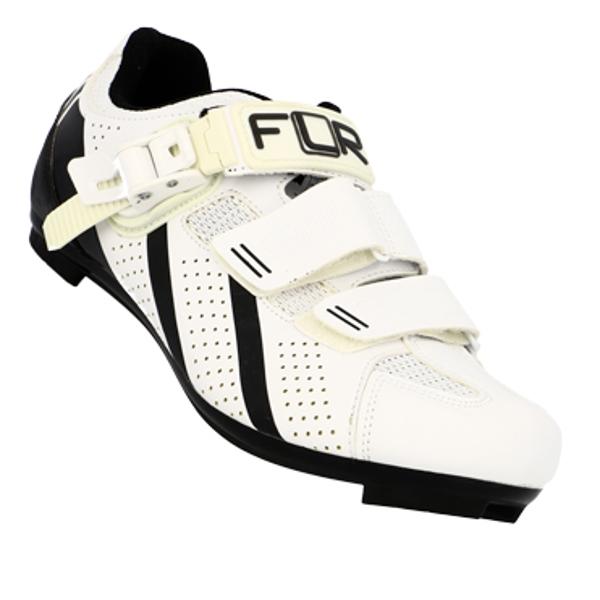 CHAUSSURE ROUTE FLR PRO F15 T42 BLANC 2 BANDES AUTO AGRIPPANTES  + CLIC (PR)