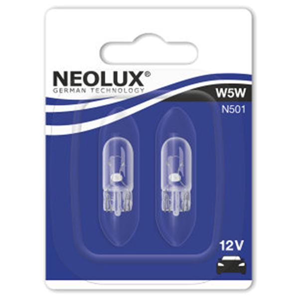 LAMPE / AMPOULE 12V  5W (W5W) WEDGE NEOLUX TEMOIN T10 (W2.1X9.5D) CULOT DE VERRE BLISTER X2