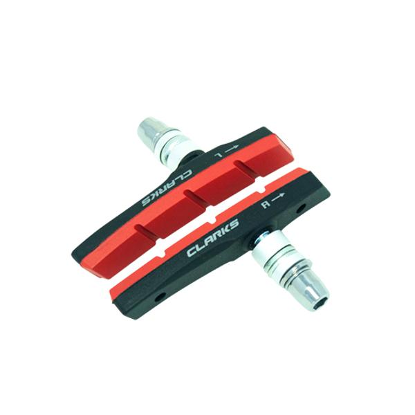 BRAKE PAD HOLDER MTB/E BIKE -SCREW- CLARKS V-BRAKE ASYMMETRICAL REINFORCED RED (PAIR)