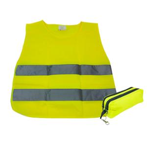 GILET / VESTE SECURITE JAUNE FLUO VELO AVEC BANDE REFLECHISSANT ET HOUSSE ENFANT EN 1150