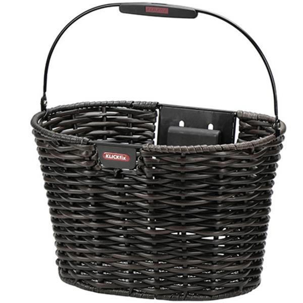 BASKET -FRONT BRAIDED WITH CLIPS & HANDLE KLICKFIX STRUCTURA OVAL 16L BROWN/BLACK 39X28X24cm