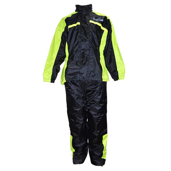 VESTE + PANTALON PLUIE TRENDY NOIR / JAUNE FLUO (ENSEMBLE 2 PIECES) TAILLE S