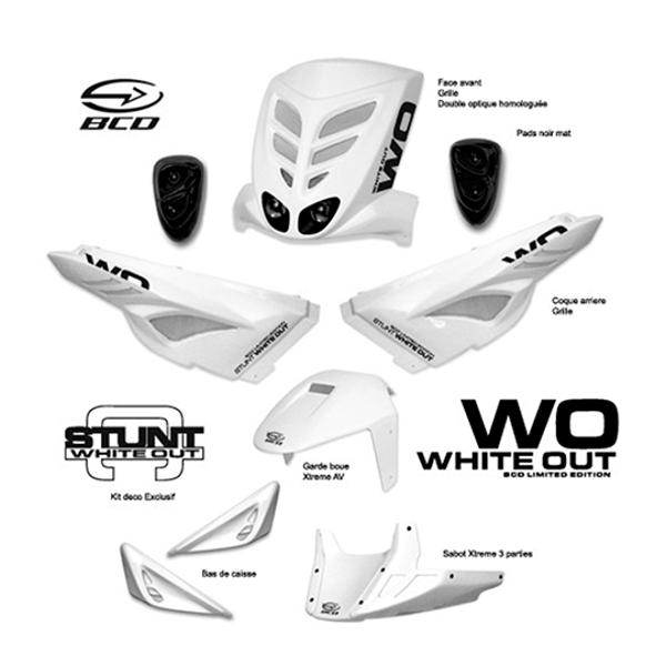 CARROSSERIE / CARENAGE SCOOTER BCD KIT (WHITE OUT)  STUNT / SLIDER BLANC (7 PIECES) HOMOLOGUE