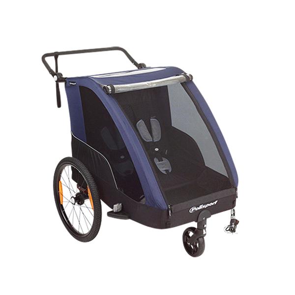 REMORQUE / POUSSETTE ENFANT 2 EN 1 POLISPORT (ROUES 20'' ET 12'') AVEC FREIN - BLEU GRIS