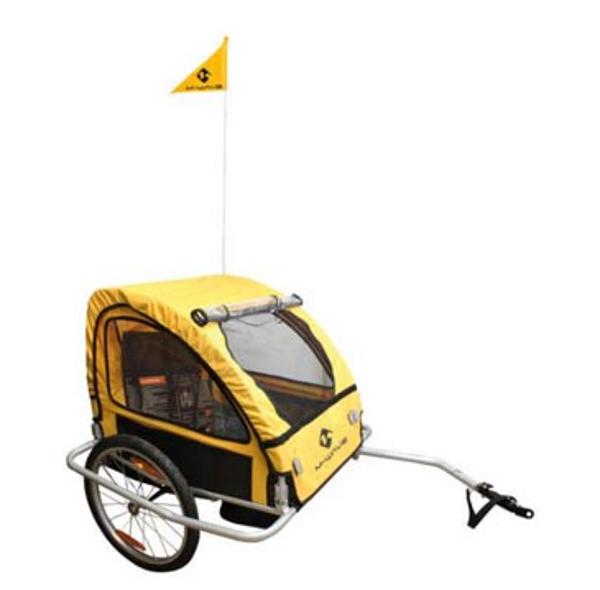 REMORQUE ENFANT M WAVE JAUNE / NOIR - FIX. MOYEU - ROUES 20" / L75 x l60 x 28