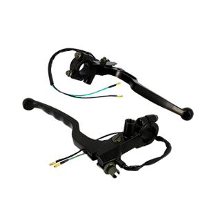 BRAKE LEVER MOPED ALU BLACK LONG (PAIR) - WITH BRAKE CONTACTER + CABLE + HOLE FOR WING MIRROR