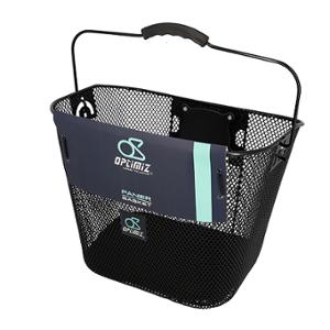 BASKET -FRONT- WITH CLIPS BLACK STEEL MESH XXL BLACK  OPTIMIZ 350x250x260mm -E BIKE HANDLEBAR 25.4/31.8