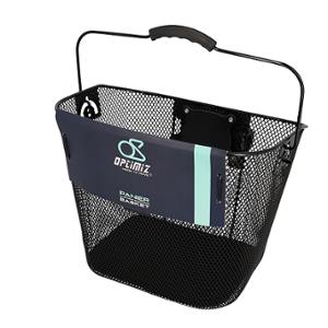 BASKET -FRONT- WITH CLIPS BLACK STEEL MESH XXL BLACK  OPTIMIZ 350x250x260mm -HANDLEBAR 25.4/31.8