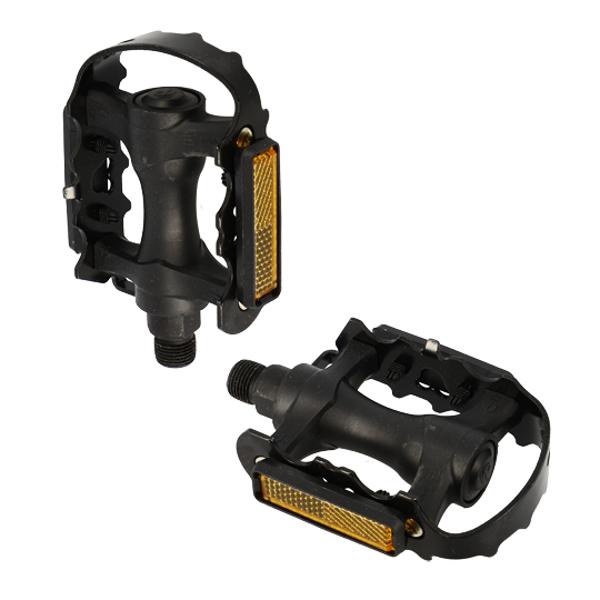 PEDAL MTB ACERO OPTIMIZ PLATA/NEGRO CUERPO RESINA D9/16 (PR) (CALE-PIES ADAPTABLE)