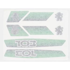 AUTOCOLLANT CYCLO MARQUE PEUGEOT VERT ADAPT. 103 (PLANCHE DE 8 PCS)