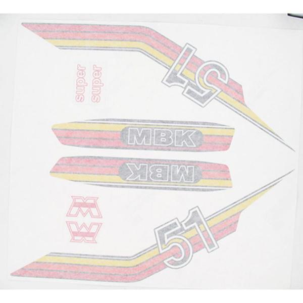 AUTOCOLLANT CYCLO MARQUE MBK ROUGE / JAUNE / ORANGE  ADAPT. MBK 51 / MOTOBECANE -PLANCHE  10 PCS