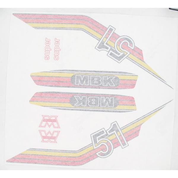 AUTOCOLLANT CYCLO MARQUE MBK ORANGE / ROUGE / JAUNE ADAPT. MBK 51 / MOTOBECANE -PLANCHE DE 8 PCS