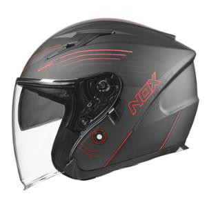 CASQUE JET DOUBLE ECRAN NOX N128 SPIRIT NOIR MAT / ROUGE T53-54 XS