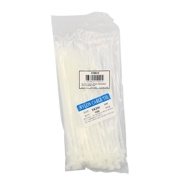COLLAR RILSAN PLASTIQUE TRANSPARENT LONG 4,8X200 MM (X100)
